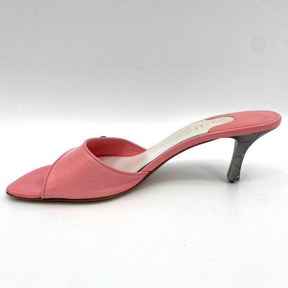 CHANEL Pink Y2K Square Toe Leather Slip On CC Logo Sandals Heels Size 7 - Picture 2 of 7